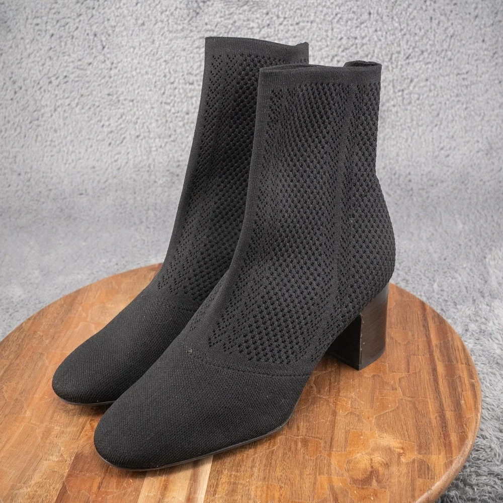 Born Meggs Knit F54322 Black‎ Pull On Block Heels Ankle Bootie Womans Size 9 M